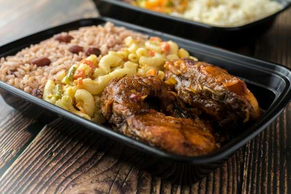 Mac Cheese Rice and Jerk Chicken